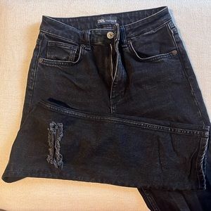 Zara black washed denim jeans high rise size 2‎ stretchy